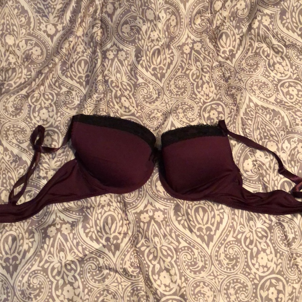 34C Maroon and Black Lace Bra